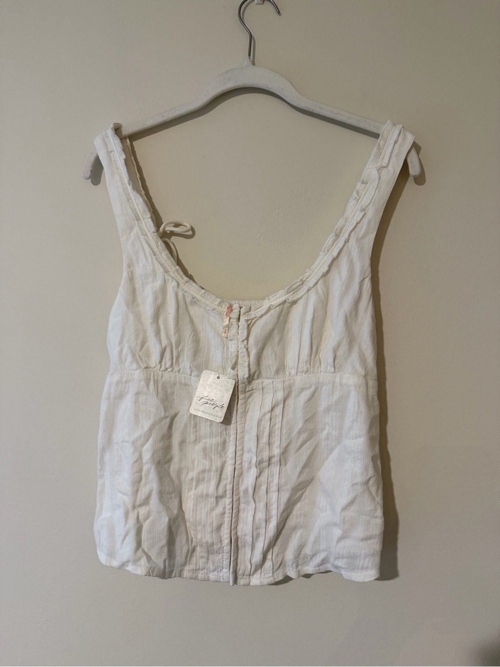 Free People Cream Cotton Sleeveless Ruffle-Trim Tank